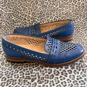 Girotti Cut Out Openwork Leather Blue Women's Loafers Size 39